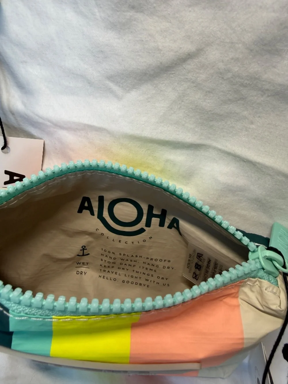 ALOHA Collection Playa Stripes Dark Teal Small + Mini Pouch Set NWT Discontinued